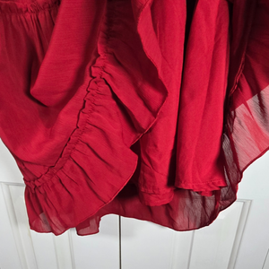NWT Dark Red Ruffle Summer Dress – Size Large, Tie-Up Neck