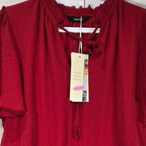 NWT Dark Red Ruffle Summer Dress – Size Large, Tie-Up Neck