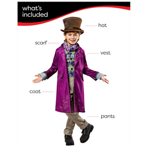 Willy Wonka Complete Costume With Hat For Kids