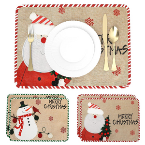 Christmas Placemats Set of 4, Burlap Linen
