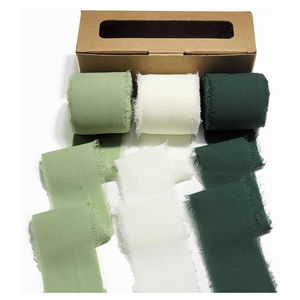 Chiffon Ribbon 1.5" x 7 Yards, 3 Rolls Cream Green Set Handmade Fringe Chiffon Silk Ribbons