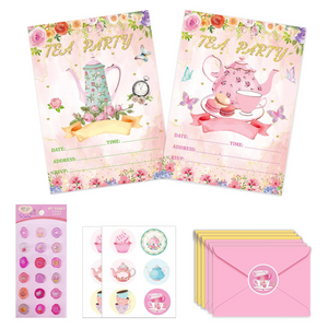 12 Set Birthday Invitations, Birthday Invitation Cards with Envelopes and Sticker, Tea Party