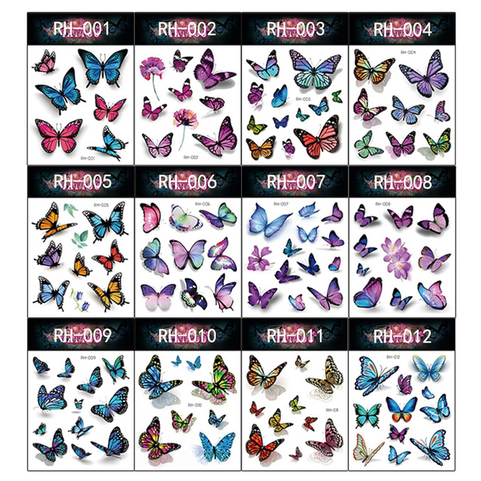 12 Sheet Butterfly Temporary Tattoo Stickers
