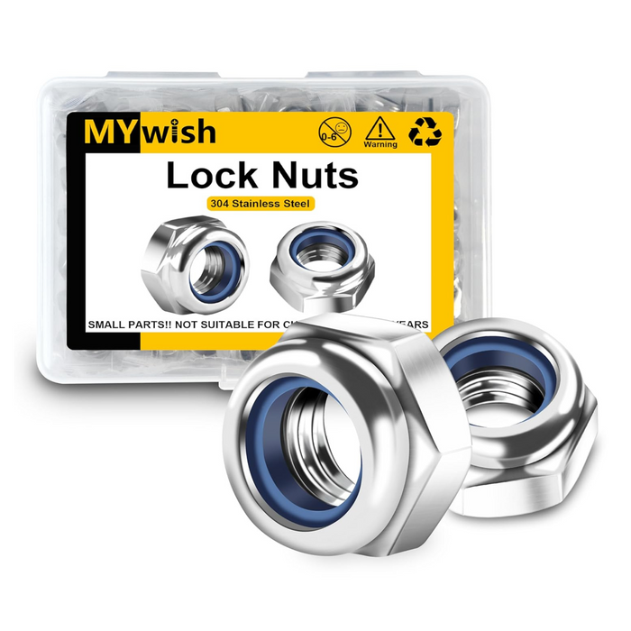 250Pcs M3 x 0.5mm 304 Stainless Steel Self-Lock Nylon Inserted Hex Lock Nuts