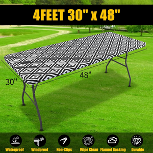 Rectangle Picnic Table Cloth, Waterproof Elastic Fitted - 30"x48"