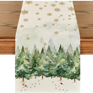 Xmas Trees Snowflakes Christmas Table Runner - 13"x108"