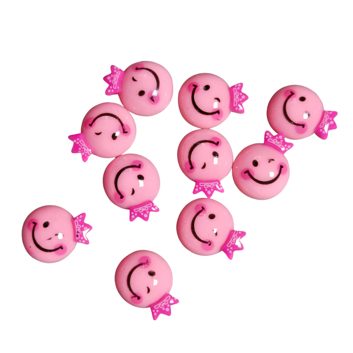 10 Flatback Resin Pink Happy Faces