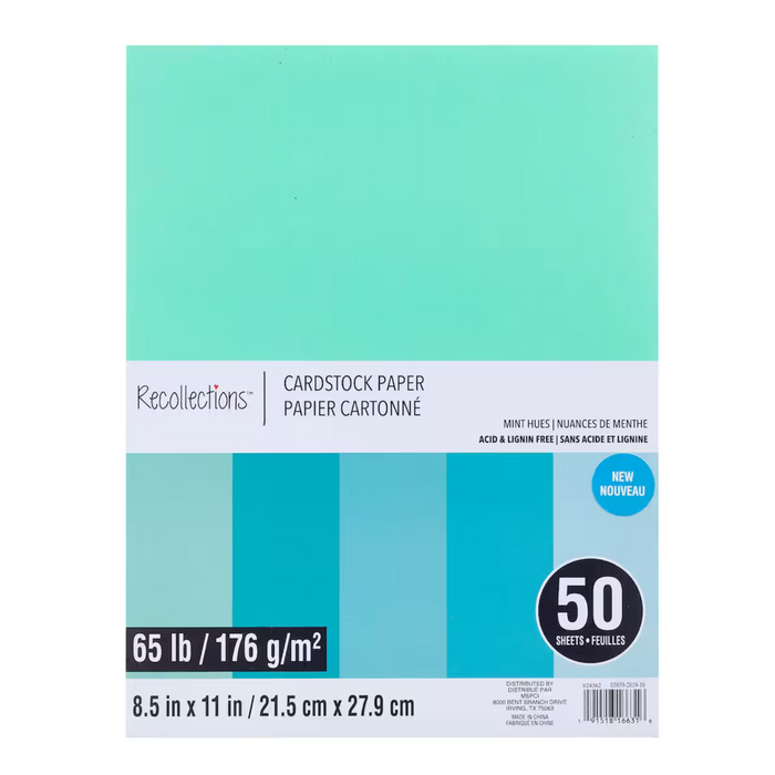 8.5" x 11" 65lb. Cardstock Paper Pack by Recollections, 50 Sheets - Mint Hues