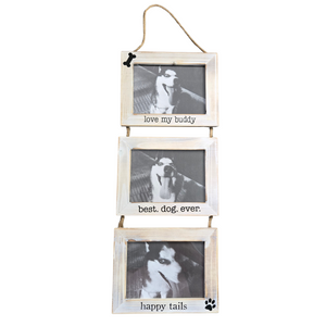 Dog Hanging Picture Frames with 3 Openings, Rustic Wood Wall Photo Frame - 5"x7"