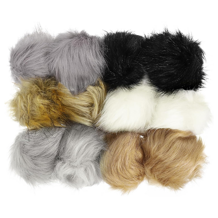 Faux Fur Pom Poms for Hats, 12 Pcs Fluffy Soft Fur Poms Balls with Elastic Loop