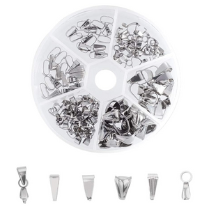 120pcs 6 Sizes 304 Stainless Steel Pendant Pinch Bails Ice Pick Pinch Bails Clasps
