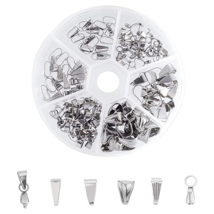 120pcs 6 Sizes 304 Stainless Steel Pendant Pinch Bails Ice Pick Pinch Bails Clasps