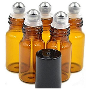 12PCS 5ml Empty Brown Glass Roll On Bottles With Stainless Steel Roller Balls And Black Cap