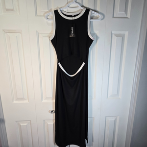 Black & White Halter Dress with Open Torso - Size Large