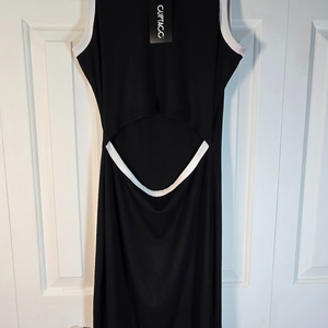 Black & White Halter Dress with Open Torso - Size Large