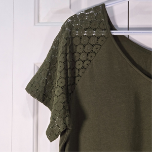 New Navy Green Casual Top with Lace Sleeves - Size XX-Large
