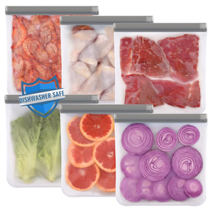 6 Pack Reusable Gallon Freezer Bags Dishwasher Safe - 10"x7"