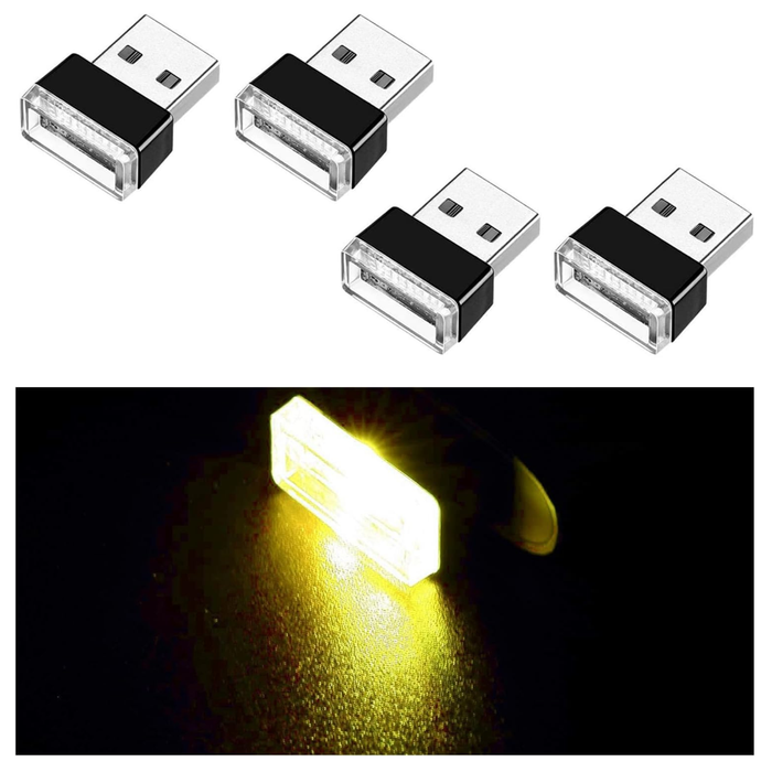 4 PCS USB LED Car Interior Atmosphere Lamp, Portable Mini LED Night Light