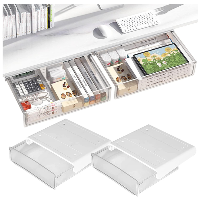 Self-adhesive Under Desk Drawer Organizer, 2 Pack