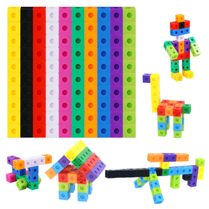 Math Linking Cubes, Set of 100 Manipulative Connecting and Counting Snap Blocks