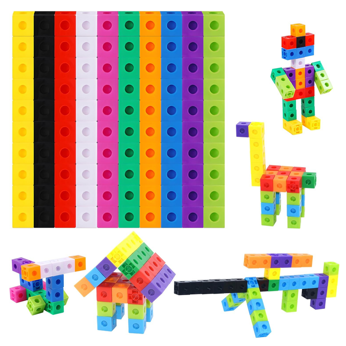 Math Linking Cubes, Set of 100 Manipulative Connecting and Counting Snap Blocks