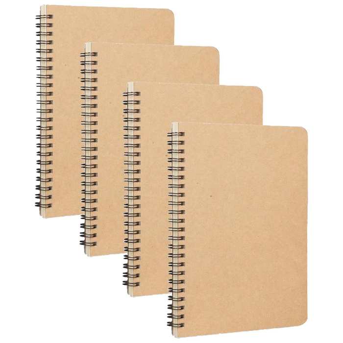 4 Packs Kraft Cover Spiral Notepad A5 Lined