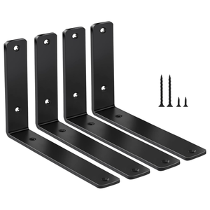 4 Pack - L 6" x H 4" x W1.5", 5mm Thick Black L Shelf Bracket, Iron Shelf Brackets