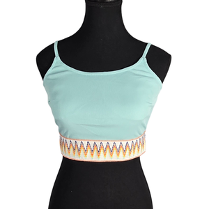 NWT | Light Blue Ribbed Cami Crop Top | Artistic Embroidered Hem | Adjustable Straps | Size Medium