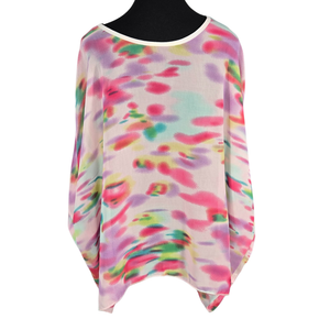 NWOT | Watercolor Abstract Print Semi Sheer Batwing Sleeve Flowy Blouse | 1XL