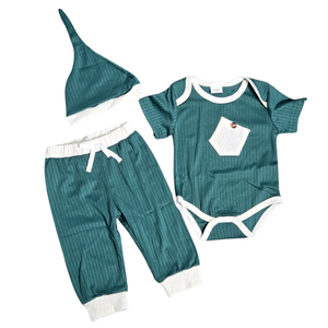 NIP | 3 Piece Ribbed Knit Bodysuit Pants & Hat Green Baby Outfit Set | 3-6 Month