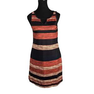NWT Ofeefan Rust Orange Black Striped Sleeveless Keyhole Pocket Mini Dress Small