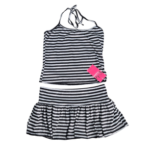 NWT | Black and Grey Striped Halter Top and Ruffled Mini Skort Set | Medium