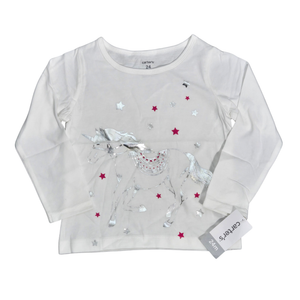 NWT | Carter's Baby Girl Silver Unicorn Star Print Long Sleeve Graphic Tee | 24