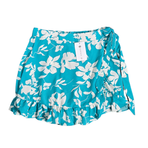 NWT | Teal and White Floral Ruffle Hem High Waisted Mini Skort | Large