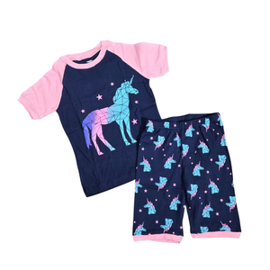 NWOT | Girls Navy & Pink Geometric Unicorn Short Sleeve Pajama Set | 6
