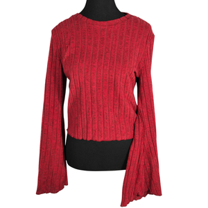 NWOT | Red Heathered Ribbed Long Sleeve Flare Bell Sleeve Cropped Top | Medium