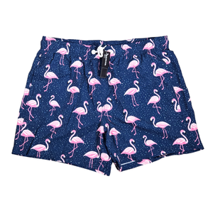 NWT | Brisira Men's Navy & Pink Flamingo Print Quick-Dry Swim Shorts | Large
