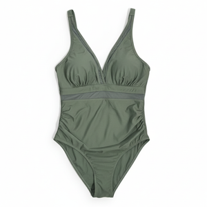 NWT | Olive Green Shaping Tummy Control V-Neck One-Piece Swimsuit | Large
