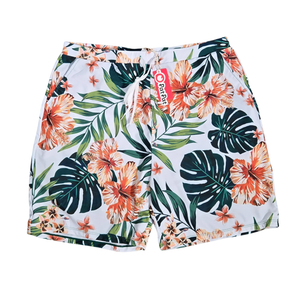 NWT | PatPat Men's White & Orange Tropical Floral Print Swim Trunks | XL