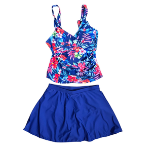 NWOT Floral Tankini & Skirted Bottom 2-Piece Swimsuit Set | Blue Multi | Medium