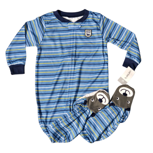 NWT Carter's Boy's Striped Footed Pajama Onesie | Blue & Yellow Sleeper | 2T