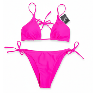 NWT Zaful Neon Hot Pink Triangle Multi Tie-Side Bikini Set | XLarge