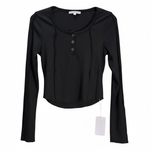 NWT Egockal Black Ribbed Henley Long Sleeve Crop Top | Medium