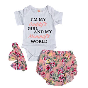 NIP Baby Girl "I'm My Daddy's Girl" Bodysuit & Floral Ruffle Bloomers 3-Piece Set | 3-6 Months