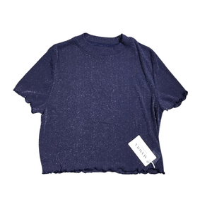 NWT | Blue Sheer Sparkly Metallic Mesh Short Sleeve Crop Top | XL
