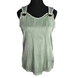 NWOT Sage Green Plissé Keyhole Tank Top with Silver Ring Hardware | Medium