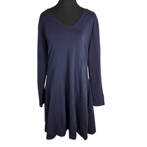 NWT Navy Blue Long Sleeve V-Neck Fit and Flare Midi Dress | Medium