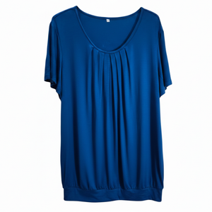 NWOT Royal Blue Short Sleeve Scoop Neck Front Pleated Blouse | XL