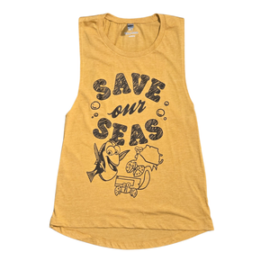 NWOT Next Level Disney Pixar Finding Dory Save Our Seas Yellow Graphic Racerback Tank | Small