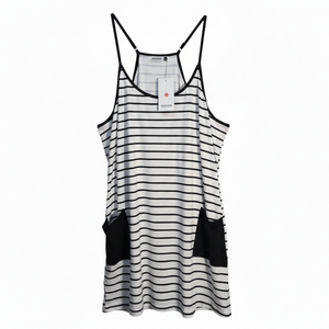 NWT APRRAIN Black and White Striped Sleeveless Tank Dress with Pockets | 3XL